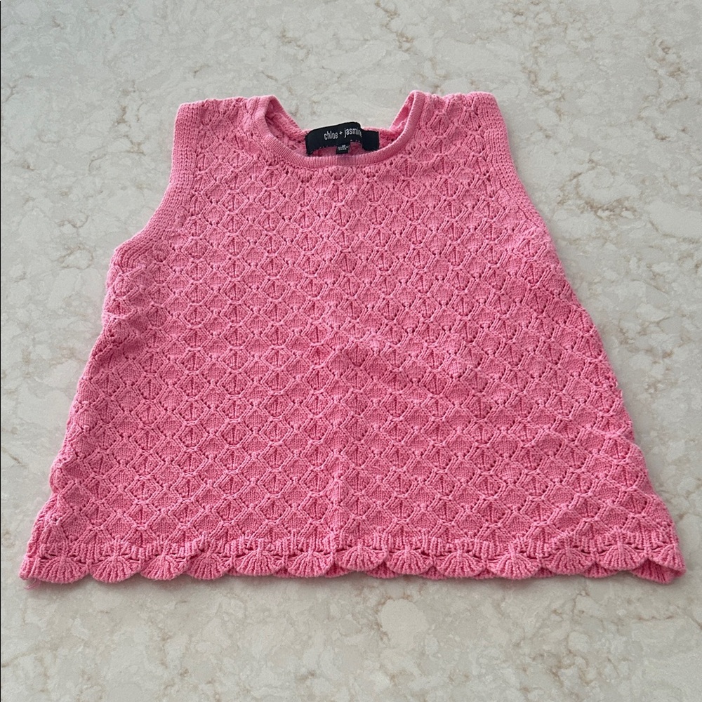 Pink Knit Girls Tank with Scalloped Hem